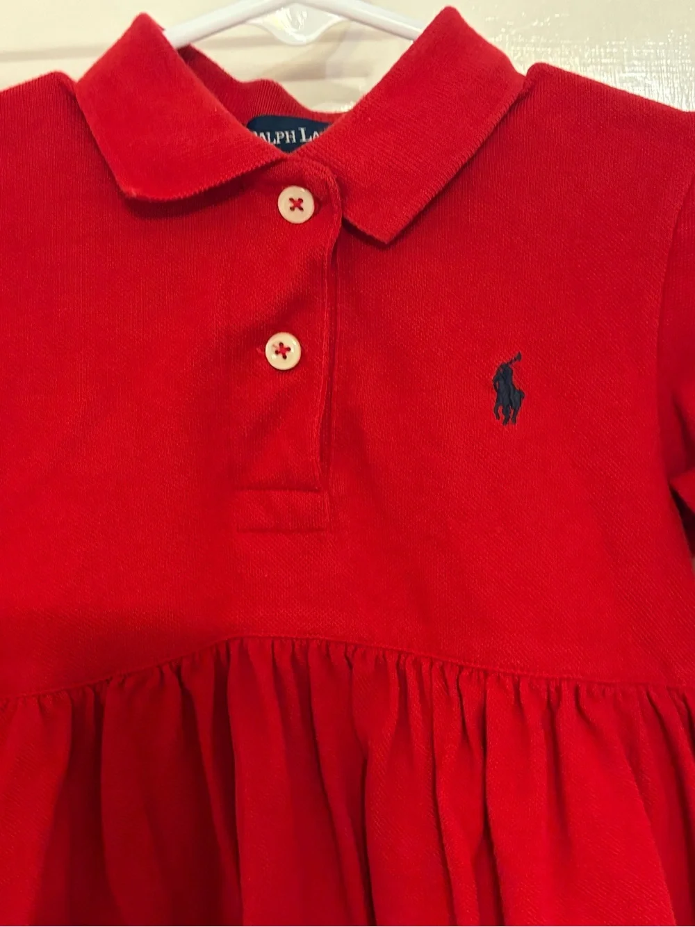 Ralph Lauren Girls Vibrant Red Long-Sleeve Dress w/Built-In Bloomers Size 12-18M